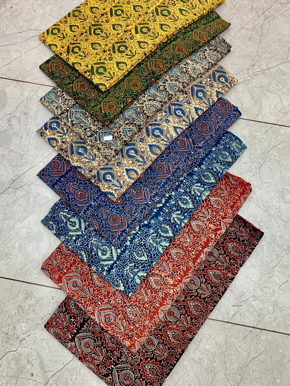 Ajrakh pure cotton handblock printed fabric in maroon tones with multicolour handblock designs